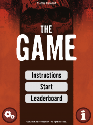 La page d'accueil de l'application The Game